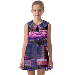 Retro City Pixel Kids  Pilgrim Collar Ruffle Hem Dress by Sarkoni