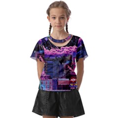 Retro City Pixel Kids  Front Cut T-shirt by Sarkoni