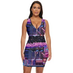 Retro City Pixel Draped Bodycon Dress by Sarkoni