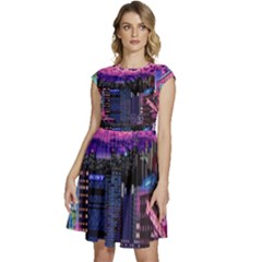 Retro City Pixel Cap Sleeve High Waist Dress by Sarkoni