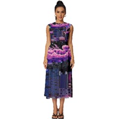 Retro City Pixel Sleeveless Round Neck Midi Dress by Sarkoni