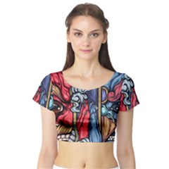 Japan Art Aesthetic Short Sleeve Crop Top by Sarkoni