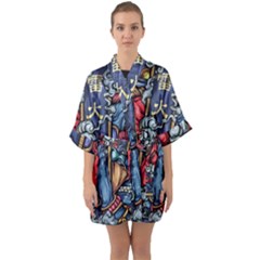 Japan Art Aesthetic Half Sleeve Satin Kimono  by Sarkoni