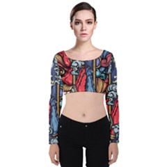 Japan Art Aesthetic Velvet Long Sleeve Crop Top by Sarkoni