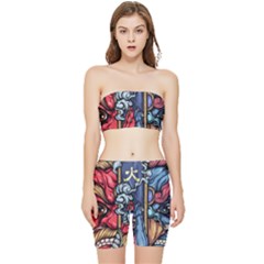 Japan Art Aesthetic Stretch Shorts And Tube Top Set by Sarkoni