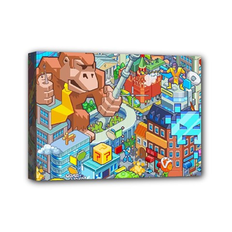 Pixel Art Retro Video Game Mini Canvas 7  X 5  (stretched) by Sarkoni