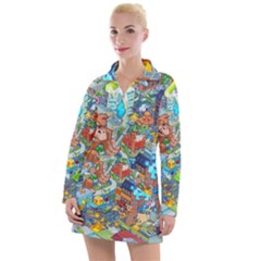 Pixel Art Retro Video Game Women s Long Sleeve Casual Dress by Sarkoni