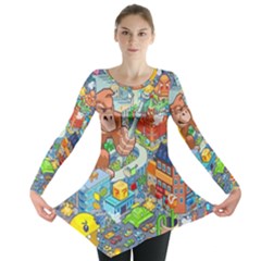 Pixel Art Retro Video Game Long Sleeve Tunic  by Sarkoni