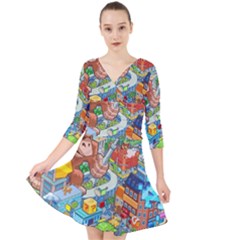 Pixel Art Retro Video Game Quarter Sleeve Front Wrap Dress by Sarkoni