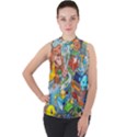 Pixel Art Retro Video Game Mock Neck Chiffon Sleeveless Top View1