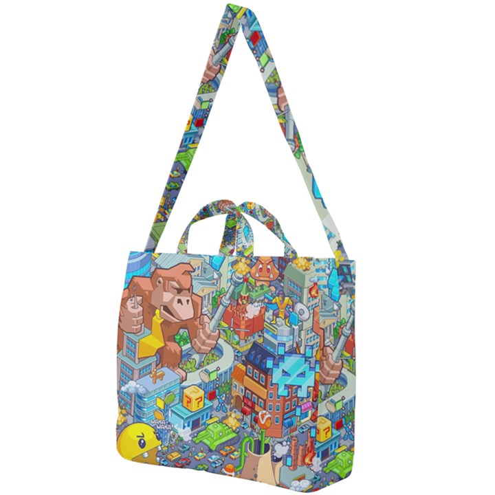 Pixel Art Retro Video Game Square Shoulder Tote Bag