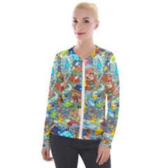 Pixel Art Retro Video Game Velvet Zip Up Jacket by Sarkoni