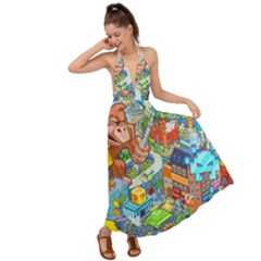 Pixel Art Retro Video Game Backless Maxi Beach Dress by Sarkoni