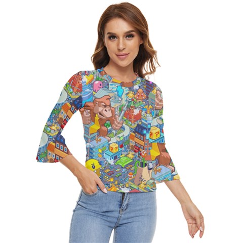 Pixel Art Retro Video Game Bell Sleeve Top by Sarkoni