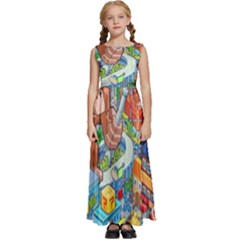 Pixel Art Retro Video Game Kids  Satin Sleeveless Maxi Dress