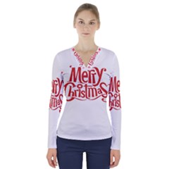 Merry Christmas V-neck Long Sleeve Top by designerey