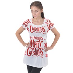 Merry Christmas Puff Sleeve Tunic Top by designerey