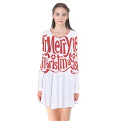 Merry Christmas Long Sleeve V-neck Flare Dress by designerey