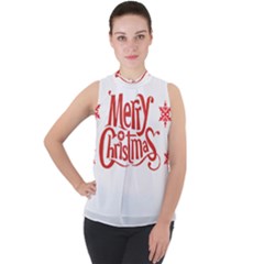 Merry Christmas Mock Neck Chiffon Sleeveless Top by designerey