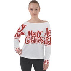 Merry Christmas Off Shoulder Long Sleeve Velour Top