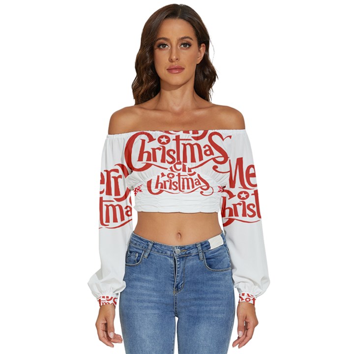 Merry Christmas Long Sleeve Crinkled Weave Crop Top