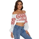 Merry Christmas Long Sleeve Crinkled Weave Crop Top View3