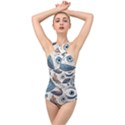 Eyes pattern Cross Front Low Back Swimsuit View1