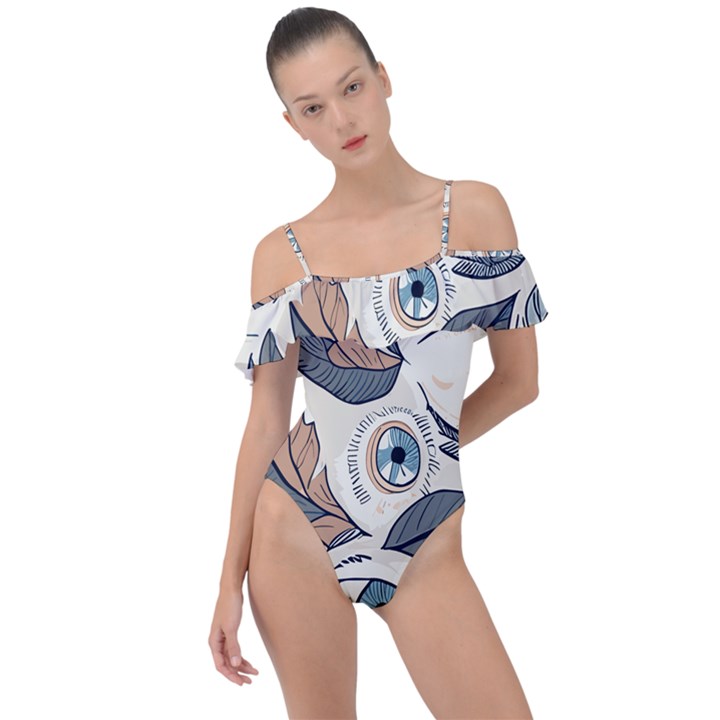 Eyes pattern Frill Detail One Piece Swimsuit