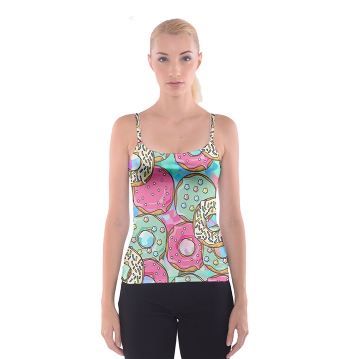 Donut Pattern Texture Colorful Sweet Spaghetti Strap Top