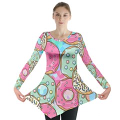 Donut Pattern Texture Colorful Sweet Long Sleeve Tunic  by Grandong