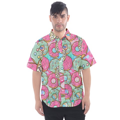 Donut Pattern Texture Colorful Sweet Men s Short Sleeve Shirt by Grandong