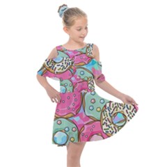 Donut Pattern Texture Colorful Sweet Kids  Shoulder Cutout Chiffon Dress by Grandong