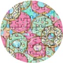 Donut Pattern Texture Colorful Sweet Wooden Puzzle Round View1