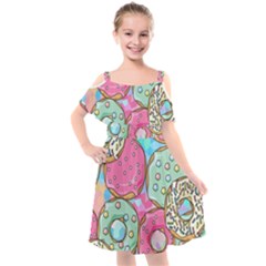 Donut Pattern Texture Colorful Sweet Kids  Cut Out Shoulders Chiffon Dress by Grandong