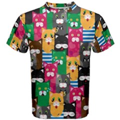 Cats Funny Colorful Pattern Texture Men s Cotton T-shirt by Grandong