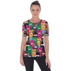 Cats Funny Colorful Pattern Texture Shoulder Cut Out Short Sleeve Top by Grandong