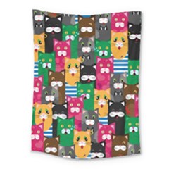 Cats Funny Colorful Pattern Texture Medium Tapestry by Grandong