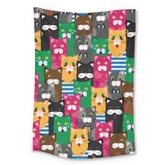 Cats Funny Colorful Pattern Texture Large Tapestry by Grandong