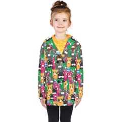 Cats Funny Colorful Pattern Texture Kids  Double Breasted Button Coat by Grandong