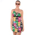 Cats Funny Colorful Pattern Texture One Shoulder Ring Trim Bodycon Dress View1