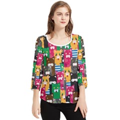 Cats Funny Colorful Pattern Texture Chiffon Quarter Sleeve Blouse by Grandong