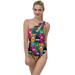 Cats Funny Colorful Pattern Texture To One Side Swimsuit by Grandong