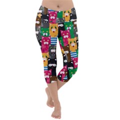 Cats Funny Colorful Pattern Texture Lightweight Velour Capri Yoga Leggings by Grandong