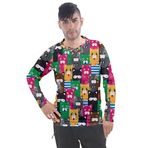 Cats Funny Colorful Pattern Texture Men s Pique Long Sleeve T-shirt by Grandong