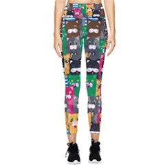 Cats Funny Colorful Pattern Texture Pocket Leggings 