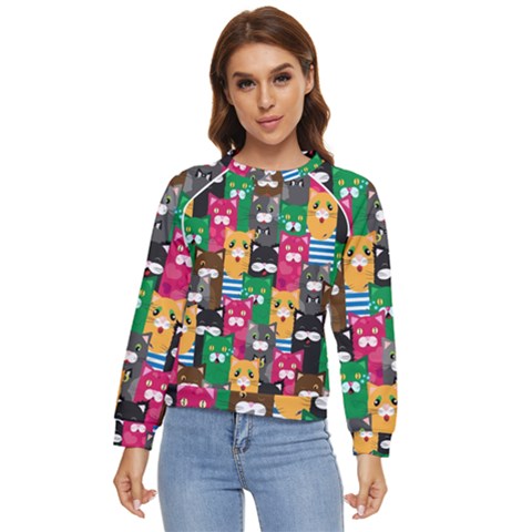 Cats Funny Colorful Pattern Texture Women s Long Sleeve Raglan T-shirt by Grandong