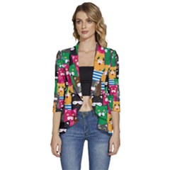 Cats Funny Colorful Pattern Texture Women s 3/4 Sleeve Ruffle Edge Open Front Jacket by Grandong