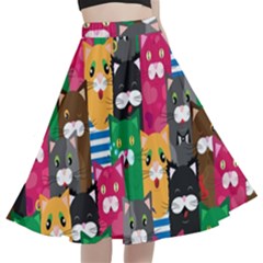 Cats Funny Colorful Pattern Texture A-line Full Circle Midi Skirt With Pocket by Grandong