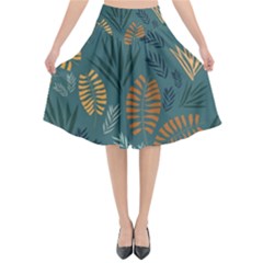 Leaves Pattern Texture Plant Flared Midi Skirt by Grandong