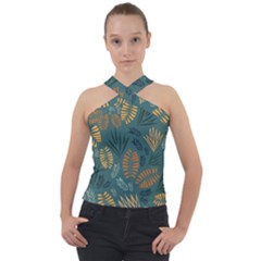 Leaves Pattern Texture Plant Cross Neck Velour Top by Grandong